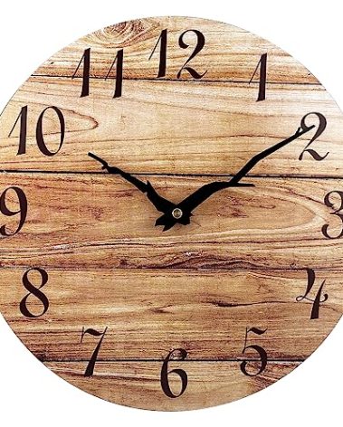 Plumeet Extra Large Wall Clock, 16'' Frameless Wooden Wall Clocks with Silent Quartz Movement, Rustic Country Village Walnut Clocks Decorative for Kitchen Bedroom Living Room, Brown