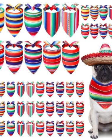 Abbylike 50 Pcs Colorful Stripes Dog Bandanas Bulk Fiesta Cinco De Mayo Bandanas for Dogs Triangle Kerchief Bibs for Pet Costume Party Decoration