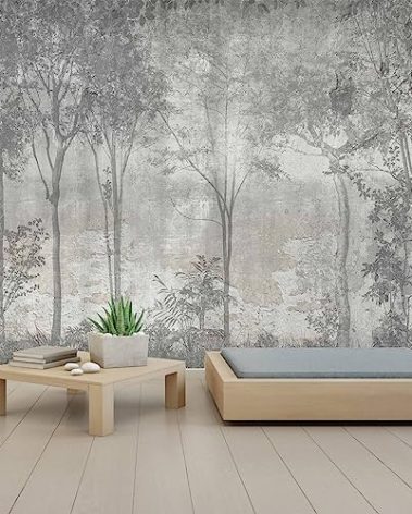 WFBHUA-Vintage Forest Woodland Mural Wallpaper Gray Old Wall Tree Wallpaper for Bedroom Living Room(Not Peel and Stick)