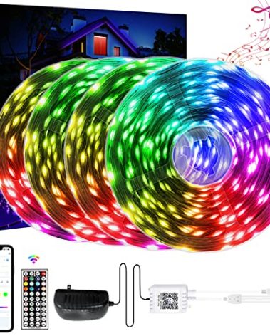 QZYL LED Lights for Bedroom 100 FT(4 Rolls), Strip Lights with App Control, Sync to Music 5050 RGB with 44 Keys IR Remote for Room Party Home Decorations