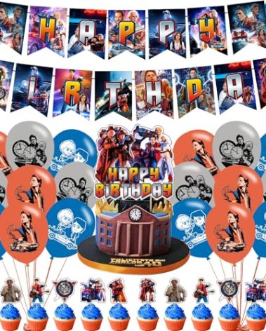 Back to the Future Party Decorations,Back to the Future Birthday Party Supplies Includes Banner- Cake Topper - 24 Cupcake Toppers - 18 Balloons