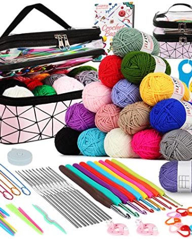 Coopay Crochet Kit for Beginners, 71PCS Crochet Starter Kit with 16 Colors Crochet Yarn & Instructions, Double-Layer Crochet Set Beginner Crochet Kit for Kids/Adults, Professional Starter Pack, Pink