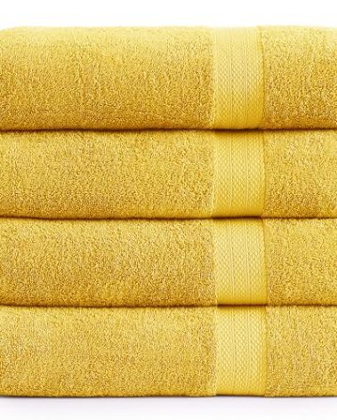Lane Linen 100% Cotton Bath Towels Pack of 4 (28"x54") - Ring Spun Mercerized Cotton Bathroom Towel Set - Quick Drying, Extra Soft & Absorbent Yellow Bath Towels - Suitable for All Skin Types - Mimosa