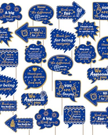 24 Pcs Housekeeping Appreciation Party Decors We Appreciate You Surgical Tech Photography Thank You Sign Photo Props Pastor Appreciation Party Decor for Doctor Employee Retirement(Blue, Gold)