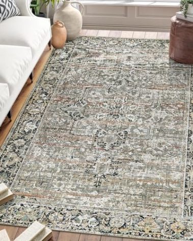 ReaLife Rugs Machine Washable Area Rug Runner - Living Room Bedroom Bathroom Kitchen Entryway Office - Padded Low Pile Stain Resistant Premium - Boho Farmhouse Vintage - Lyle - Brown 3' x 5'