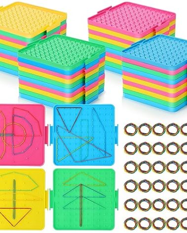Lenwen 40 Pcs Double Sided Geoboard Math Manipulatives Geoboard with Rubber Bands 6.3 Inch Plastic Educational Graphical Toy for Learning Creativity