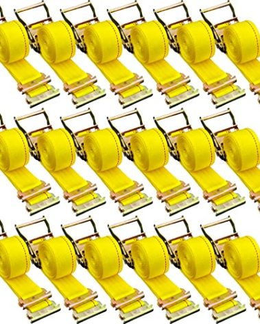 VEVOR E Track Ratchet Straps (18-Pack), 2" x 15'E-Track Straps 4400 LBS Breaking Strength, Polyester Webbing & Spring Fitting & Ratchets, Durable Tie-Downs for Tires Motorcycles Trailers Loads Yellow