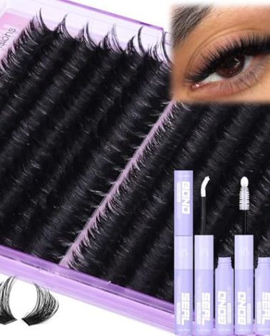 Lash Clusters Kit 14-20MM Long Eyelash Extension Kit 192Pcs Thick Volume DIY Lash Extensions Kit Soft Cluster Lashes D-Curly Individual Lashes Kit 120D+150D Mink Cluster Eyelash Extensions Kit