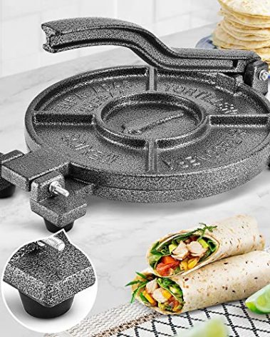 ARC Tortilla Press 10.4" Include 100 Pcs Parchment Paper, Cast Iron Tortilla Maker, Black Gray