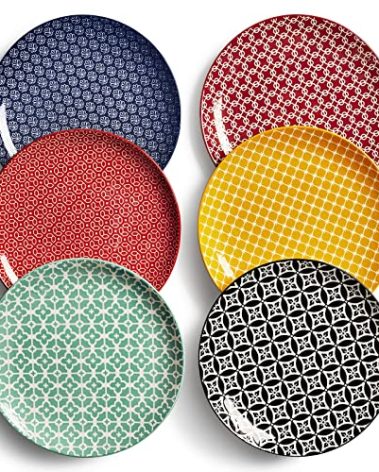 DOWAN 8.5" Salad Plates Set of 6, Ceramic Dessert Plate for Appetizer, Sushi, Microwave, Oven & Dishwasher Safe, Colorful Design Perfect for Party, Wedding, Birthday, Mothers Day Gifts
