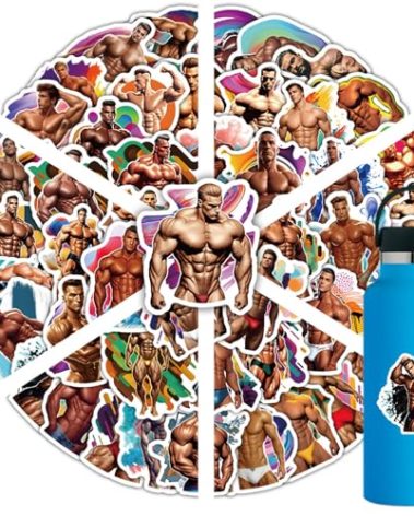 54Pcs Bodybuilding Sport Sticker Muscle Men Decal Waterproof Vinyl Decals for Water Bottles Laptop Luggage Cup Computer Mobile Phone Skateboard Guitar Decor (Man)