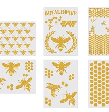 6 Pieces Bee Honeycomb Stencils Bee Stencils for Painting on Wood Honeycomb Hexagon Drawing Template Reusable DIY Bee Honey Comb Stencil for Wood Wall Canvas Furniture Crafts Card Home Decor