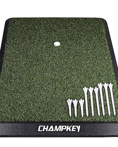 CHAMPKEY Premium Synthetic Turf Golf Hitting Mat | Heavy Duty Rubber Base Golf Practice Mat | Come with 1 Rubber Tee and 9 Plastic Tees (13" x 17", PRO Version)