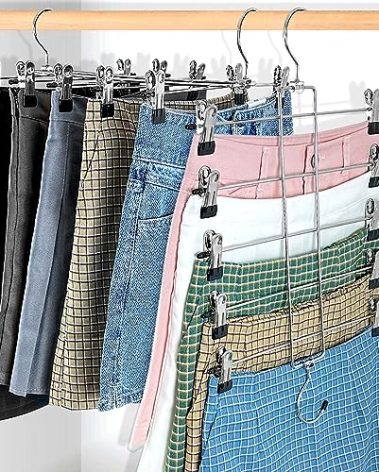 6 Piece Pants Hangers Space Saving,Skirt Hanges with Clips 5 Tier,Closet Organizers and Storage Magic Hangers,Clothes Hangers Space Saver,Closet Organization for Skirt,Trousers,Jeans,Legging