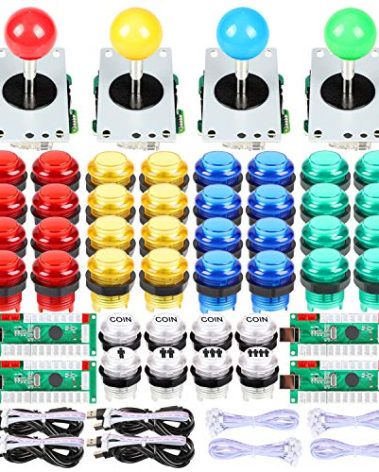 EG Starts 4 Player Classic DIY Arcade Joystick Kit Parts USB Encoder To PC Controls Games + 4/8 Way Stick + 5V led Illuminated Push Buttons Compatible Video Game Consoles Mame Raspberry Pi & 4 Colors