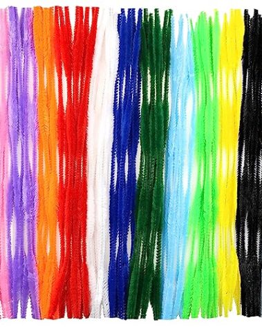 TOAOB 120pcs Fuzzy Bumpy Pipe Cleaners 12 Assorted Colors Chenille Stems Craft Supplies 13mm x 12 inch Pipe Cleaners for DIY Art Crafts Decorations