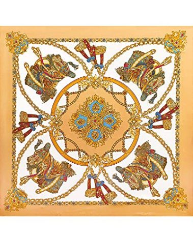 JOE GREEN CO Large Silk Like Satin Scarf Neck Head Wrap 35 Inch Square (05 Rose Gold Saddle Chain)