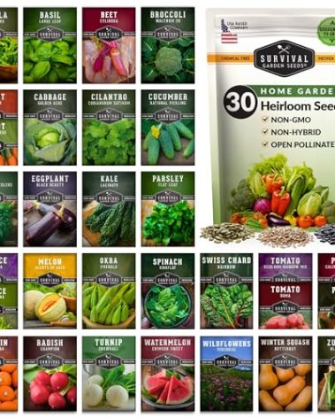 Home Garden Seeds 30 Pack – Heirloom Non-GMO Vegetable, Herb & Fruit Varieties | (18,500+) Survival Seed Vault for Food Security by Survival Garden Seeds