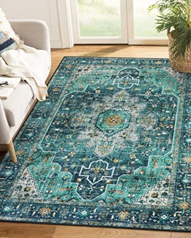 Moynesa Ultra-Thin Washable Area Rug - 4x6 Teal Living Room Rug Oriental Rugs for Bedroom, Non Slip Non Shedding Low Pile Entryway Carpet for Bedroom Dressing Room Office