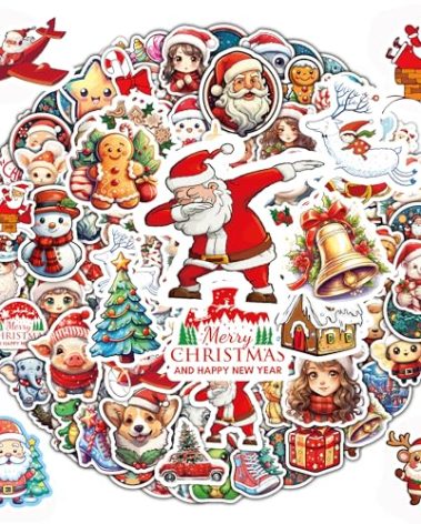 100 Pcs Christmas Stickers, Merry Christmas Vinyl Stickers for Kids, Funny Christmas Holiday Stickers for Water Bottles, 2024 Christmas Stickers for Gifts