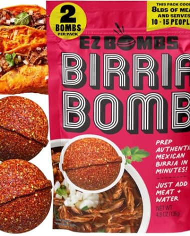 EZ Bombs Birria Bomb Seasoning, Pack of 2 – Authentic Mexican Spice Mix for Tacos, Burritos, Nachos, and Quesadillas – Made with Real Chiles, Herbs, and Spices for Quick and Flavorful Meals