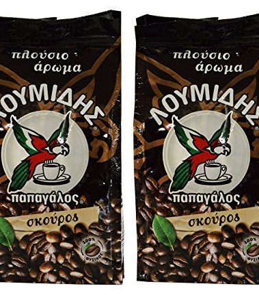 Loumidis Greek Ground Coffee Papagalos Traditional 2 Pack Dark Roast (3.5 Ounces)