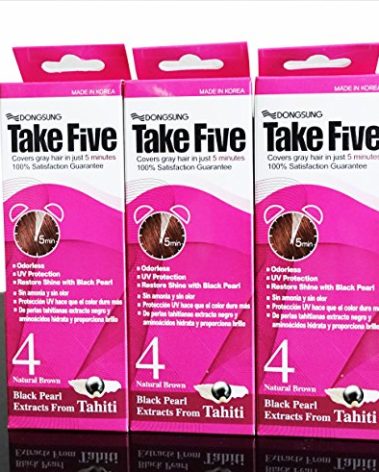 Dongsung Take 5 Hair Dye Gray Hair Coveage No. 4 Natural Brown Pack of 3