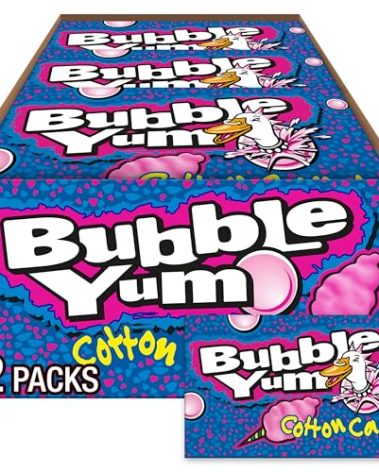 BUBBLE YUM Cotton Candy Flavored Chewy, Bubble Gum Packs, 2.82 oz (12 Count)