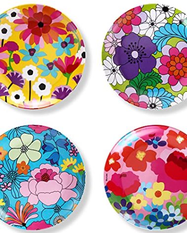 French Bull Assorted Plates - 4 Piece Set - 11 inch Melamine Dinner Plate Set - Melamine Dinnerware for Indoor and Outdoor - Assorted Garden Floral