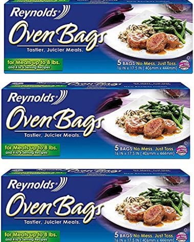 Reynolds Oven Cooking Large Size for Meats & Poultry (up to 8-Pounds), 5 Count Boxes (Pack of 3) 15 Bags Total