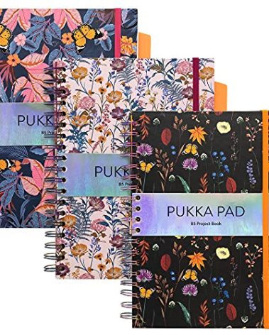 Pukka Pad 5 Subject Spiral Notebook 3-Pack - 200 Pages, 100 Sheets of 80GSM Paper with Repositionable Dividers & Perforated Edges for School & Office Planning & Organization - B5-7 X 10, Bloom