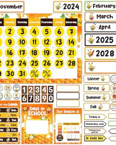 Decorably 157 Pcs Cutouts Honey Bee Classroom Decor Calendar Bulletin Boar Set, Bee Decorations for Classroom, School