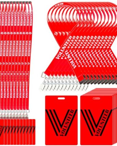 30 Pack Volunteer Lanyard with PVC Card Pass Volunteer Identification ID Badges Bulk Breakaway Lanyard for Activity Fundraising Church School Events Donation Activities