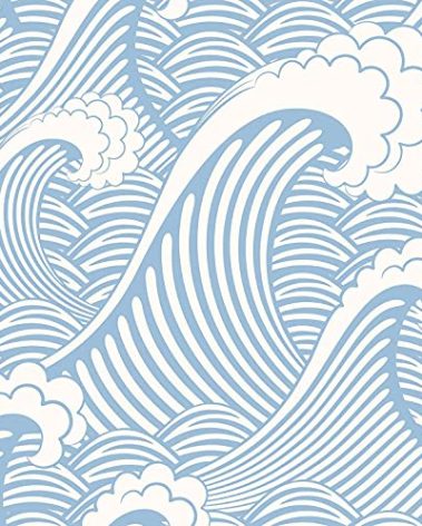 Blooming Wall CPS030 Peel&Stick Handpainting Seamless Blue White Waves Sea Sprays Self-Adhesive Prepasted Wallpaper Wall Mural (17.7“x118”)