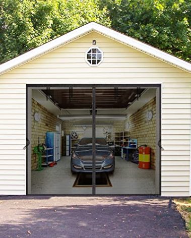 SANJINFON 1 Car Garage Door Screen Kit 10x8ft - Retractable Magnetic Mesh Screen Door with Fiberglass Mesh, Blocks Bugs & Provides Privacy - Ideal for 10x8 FT Workshop, Gym, Game Room, Porch or Patio