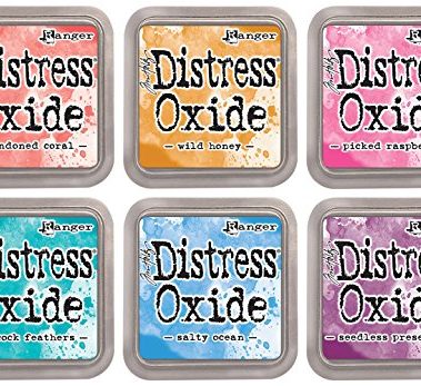 Ranger Tim Holtz Distress Oxide Ink Pads - Abandoned Coral, Wild Honey, Picked Raspberry, Peacock Feathers, Salty Ocean and Seedless Preserves - Bundle of 6 Ink Pads - Set Released June 2017