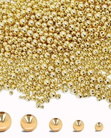 MAPOIEU 50pcs 14K Gold Bead,Seamless Gold Round Beads,Brass Loose Bead,That Do Not Fade Easily,Gold Beads for Bracelet Necklace Making (5MM)