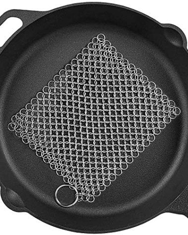 PIBC Cast Iron Cleaner 8"x6" 316L Stainless Steel Chainmail Scrubber for Griddle Skillet Dutch Oven Wok Stainless Steel Pot Cast Iron Pan