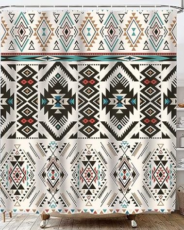 Lacoiime Aztec Shower Curtain, Native American Tribal Western Shower Curtains for Bathroom Southwest Aztec Bathroom Decor Boho Geometric Fabric Bathtub Curtain with 12 Hooks (Black, 69" x 70")
