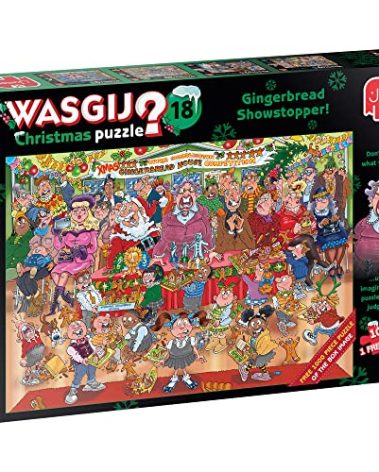 Jumbo, Wasgij, Christmas 18 - Gingerbread Showstopper!, 2 Unique Collectable Jigsaw Puzzle for Adults, 2 x 1,000 Piece