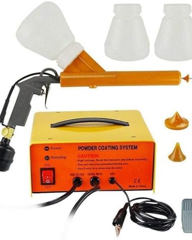Powder Coating Gun, Electrostatic Powder Coating System, Powder Coat Machine with Spray Gun, Foot Switch, Power Source, 3 Nozzles, 2 Powder Cups