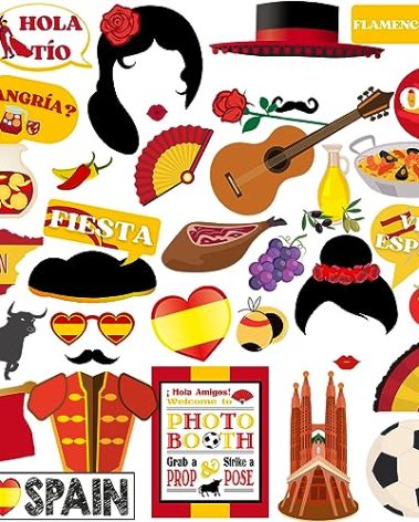Spain Photo Booth Props, 37pcs Spanish Photo Booth Props, Htabiol Spanish Party Decorations, Spain Decorations for Birthday, Suit for Flamenco Party, Flamenco Theme Birthday, Fiesta España
