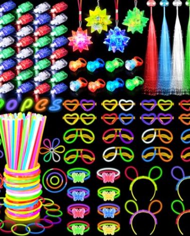 Glow in the Dark Party Supplies for Kids Adults, Light Up Party Favors with 57 LED Light Up Toys, 100 Glow Sticks Bulk DIY Glow Necklaces Glasses Bracelets Headband, Neon Party Supplies & Decorations