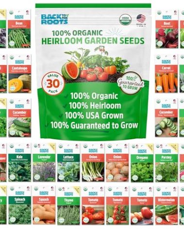 Back to the Roots Heirloom Organic, Non-GMO & USA Grown Seeds, 30ct Herb, Fruit, and Veggies, Assortment May Vary, Guaranteed to Grow
