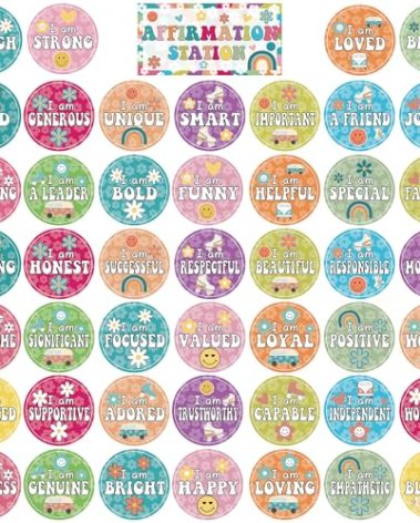 47 PCS Affirmation Station Bulletin Board Set Positive Affirmations Mirror Display Growth Mindset Classroom Decoration Color Affirmation Mirror Wall Decor Motivational Cutouts for Home School Supplies