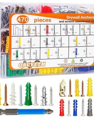 470PCS Drywall Anchors and Screws Kit for Concrete Sheetrock, Wall Anchors and Screws for Drywall, Includes 10 Different Size