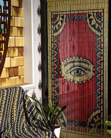 TACHILC The Eye Bamboo Beaded Curtain for Doorway, Boho Beaded Curtain for Closets, Door Beads Decoration, Bamboo Beads for Doorways 35.5 in x 78 in