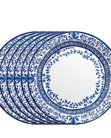 Corelle Vitrelle 6 PIECE Dinner Plates Set Triple Layer Glass and Chip Resistant, Lightweight Round Plates, Portofino