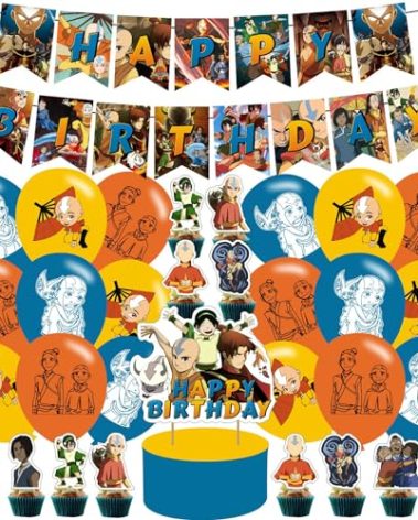 Cartoon Anime Party Supplies - Decorations Include Happy Birthday Banner, Cake Topper, Cupcake Toppers for Anime-Themed Celebration