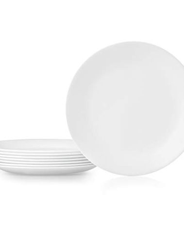 Corelle Vitrelle 8-Piece Dinner Plates Set Triple Layer Glass and Chip Resistant, Lightweight Round Plates, Winter Frost White